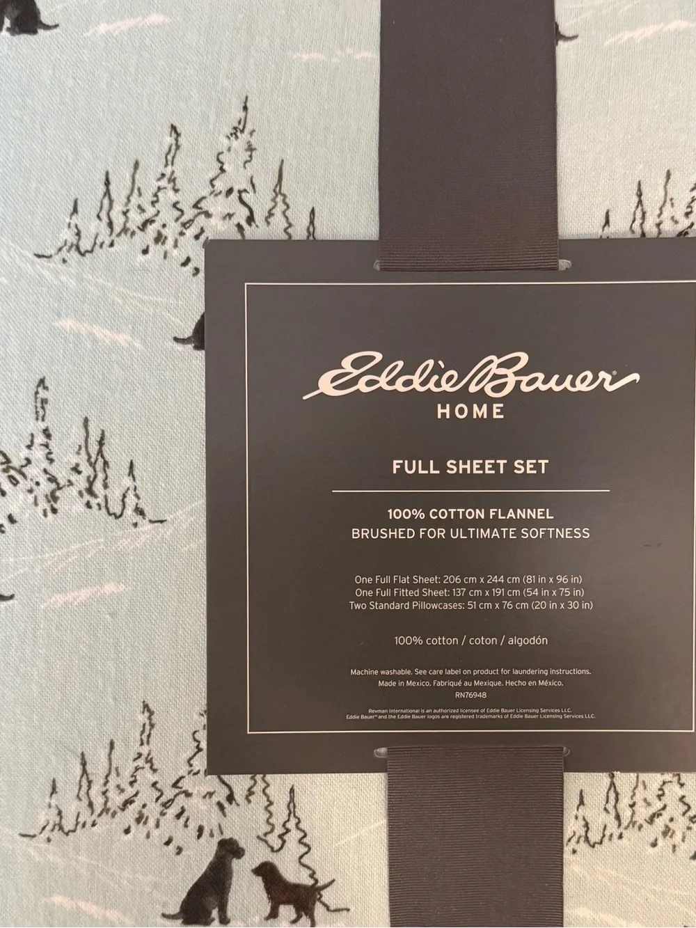 Eddie Bauer Light Blue Sheet Set with Black Dog Silhouettes. FULL Size. NEW